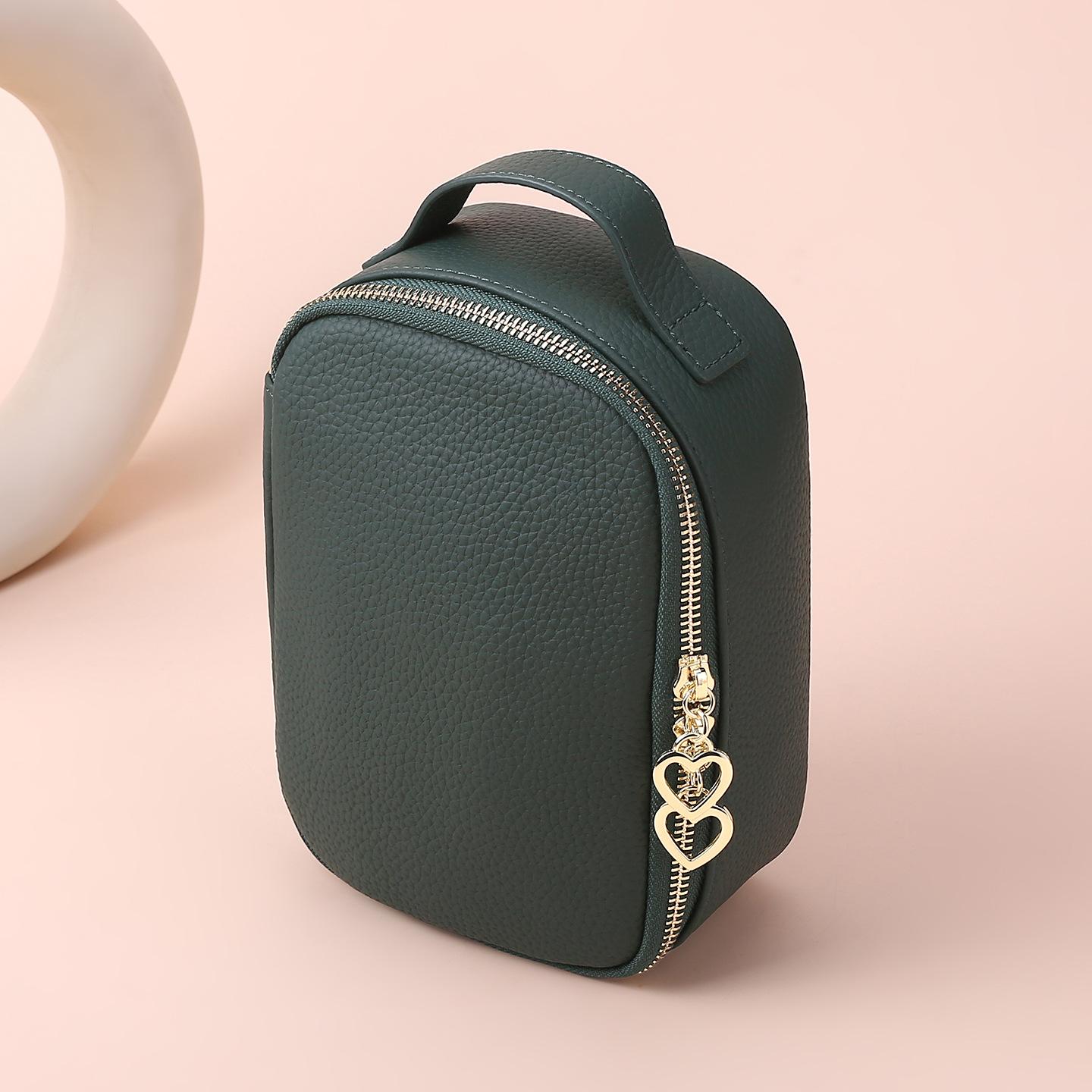 

Travel Make Up Organizer Cosmetic Brush Bags Case for Women Genuine Leather Double Zipper Closure Cosmetic Storage Bag