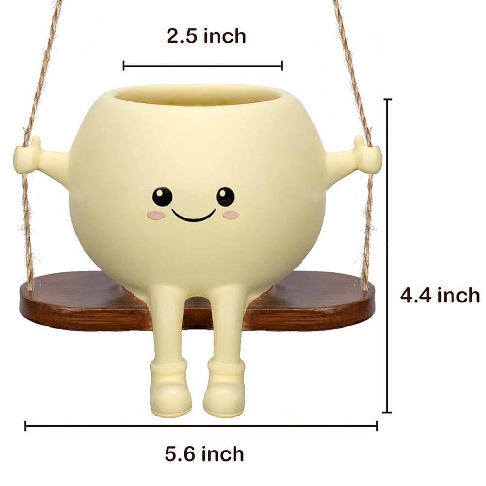 Creative Rocking Chair/Swing Face Planter Pot Flower Pot Cute Resin Head Planters Home Garden Supplies for Indoor Outdoor Plants