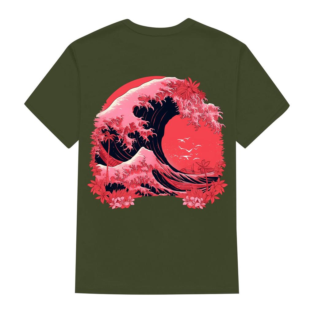 T-shirt à manches courtes et col rond plissé pour femme, imprimé décontracté