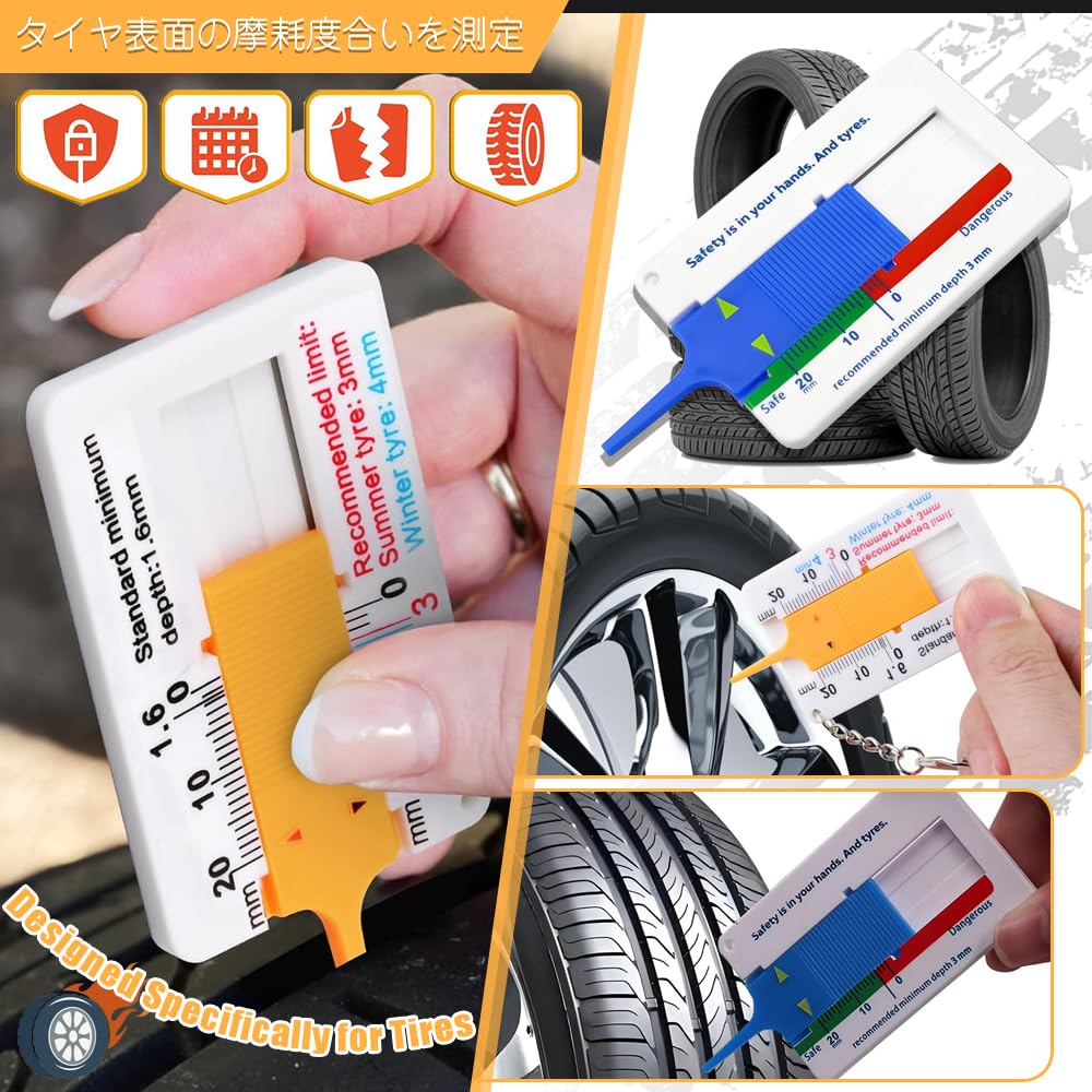 Tire Groove Measurement Gauge, Set of 4, Depth Gauge, Tire, Mini, Wear, Depth Measurement,