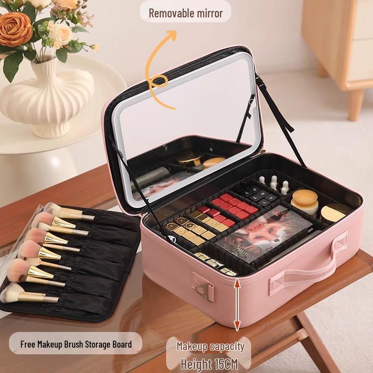 LED Mirror Makeup Bag: Spacious Handbag for Skincare & Cosmetics Storage