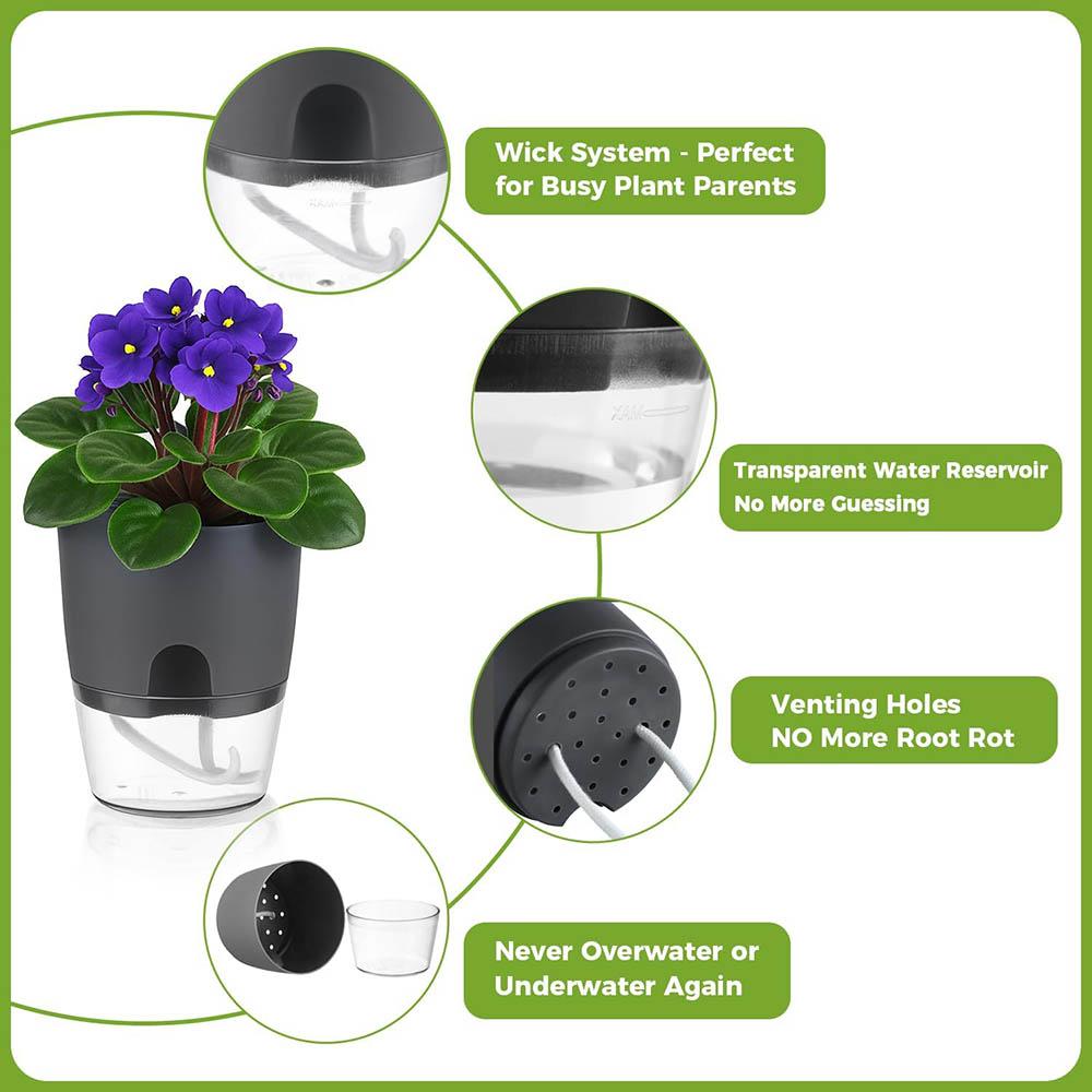 5Pcs/2pcs Self Watering Plastic Flower Pot Double Layer Hydroponics Plants Bonsai Pot Vases Succulent Potted Home Office Decor