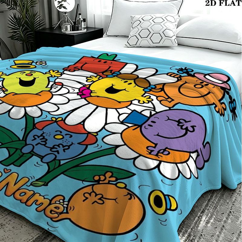 1PC Mr. Men Little Miss Custom Name Patterned Flannel Blanket Suitable For All Seasons for Home Decor Warmth and Comfort Gifts Holiday Present