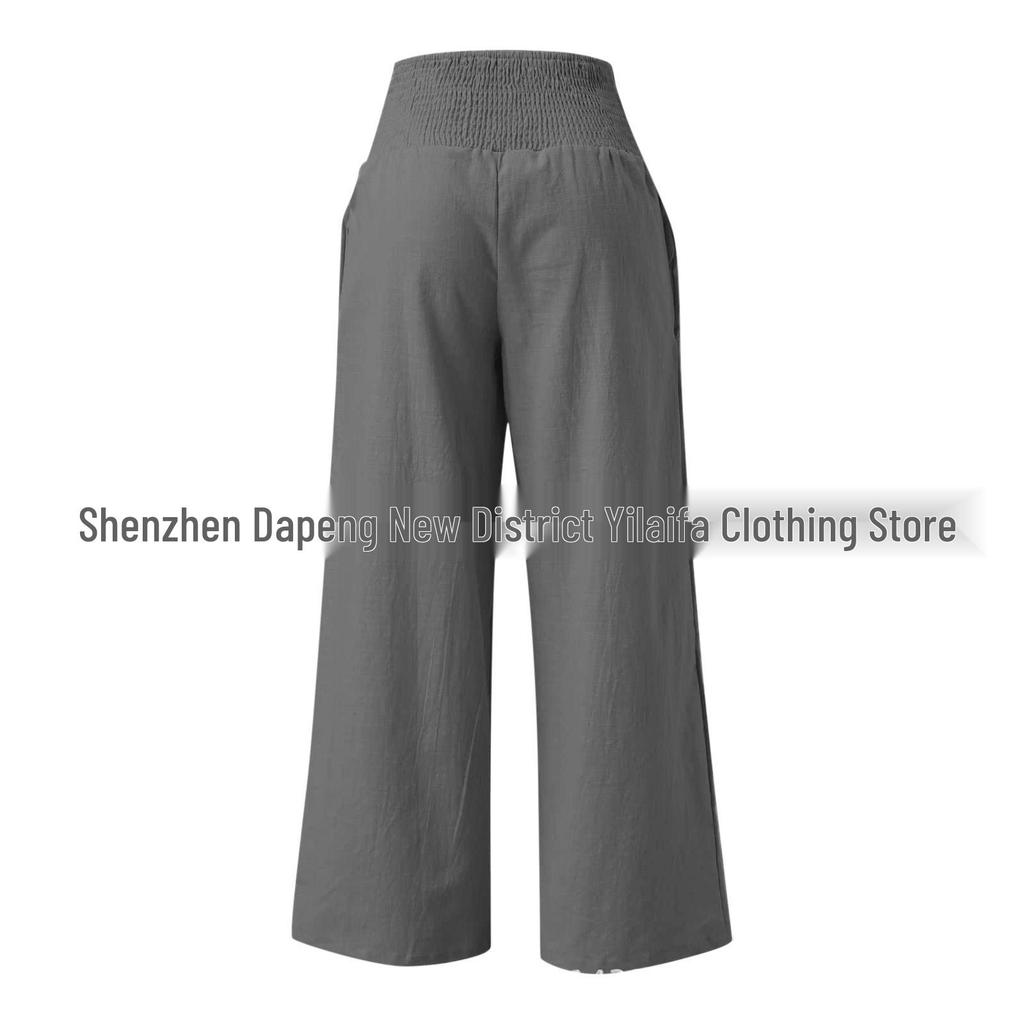 2024 Spring Women's Casual Cotton and Linen Mid-Waist Long Pants - European & American Style