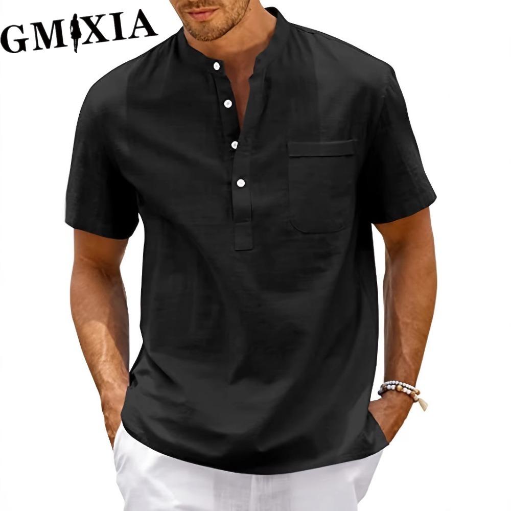 GMXIA Men's fashion casual solid color print Tops & T-shirts Shirt