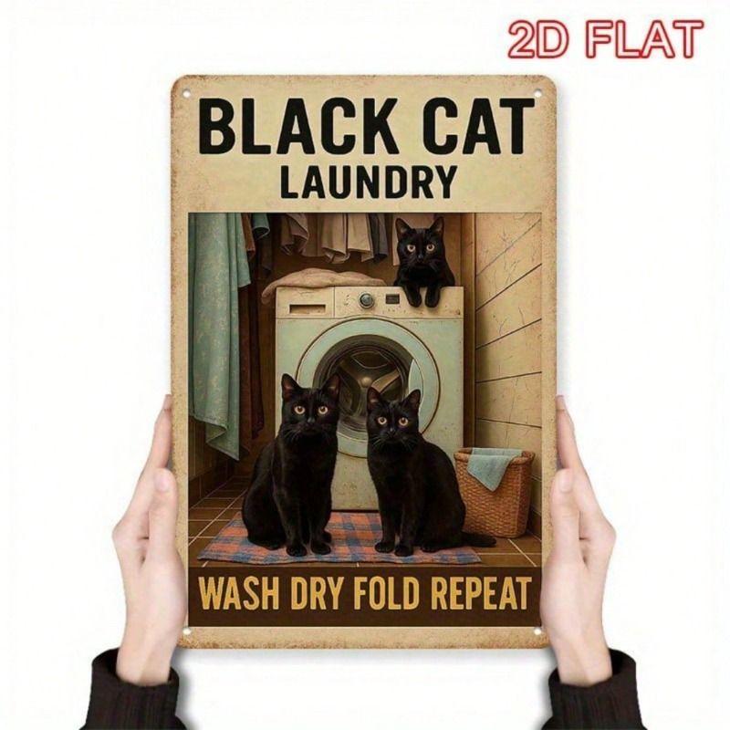 Planetjuice Planetjuice Vintage Black Cat Metal Wall Poster Retro Aluminum Sign for Laundry Room x Inch