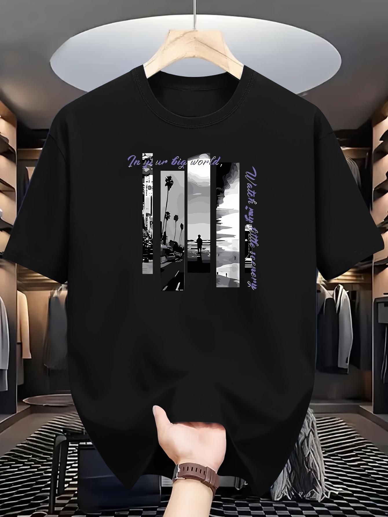 Printed casual sports outdoor mens short sleeved Tshirt summer mens top Simple and elegant pure cotton S