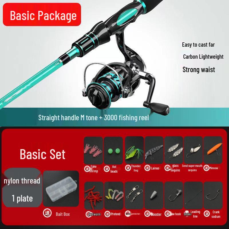 Complete Long Cast Sea Fishing Rod Set with Anti-Explosion Line and Spinning Reel for Beginners - Straight Handle Design.