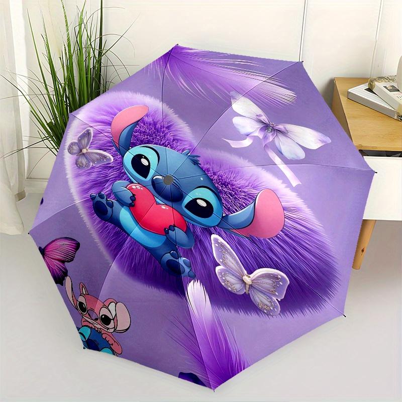 

Stitch,Heart Automatic Folding Umbrella - Simple 8-Rib Design, Bright Cartoon Pattern, Durable Iron Frame, Suitable For Travel, Outdoor, Bea