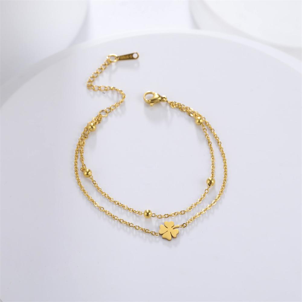 Stainless Steel Four Leaf Clover Bracelet Classic Fashion Style Bracelet for Women Double Chain Jewelry Wedding Party Gifts