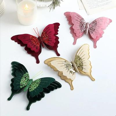 Velvet Christmas Flower Double Simulation Glitter Christmas Decorations Exquisite Sequins Flocking Artificial Tree Decor