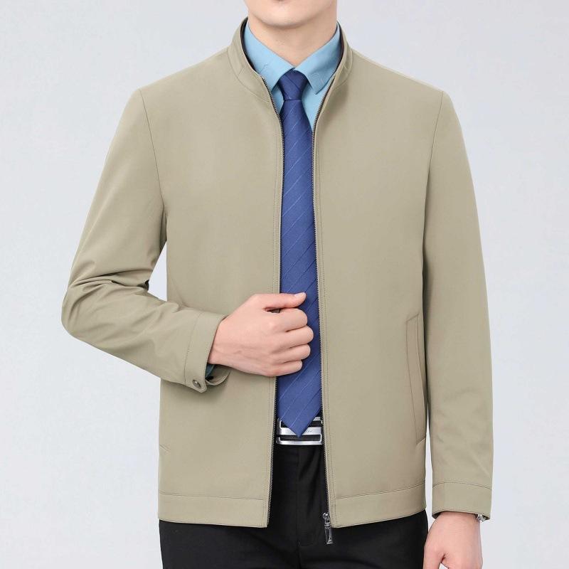Casual Jacket for Middle-aged Men with Lapels, Spring and Autumn Mulberry Silk Thin Section, Middle-aged and Elderly Dad Wear Leadership Jackets
