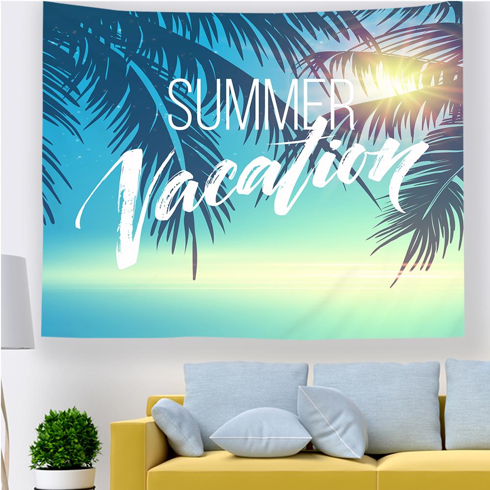 Tapeçaria de parede Coconut Grove Decoração para casa Tapeçaria de praia do pôr do sol Tapeçaria à beira-mar Palmeira Seascape Arte de parede tapiz