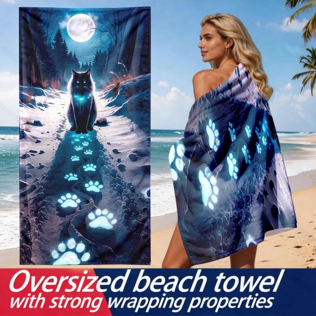Moonlit Lynx Forest Theme polyester microfiber beach towel is highly absorbent, suitable for swimming and beach outings