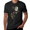 Retro Microphone with Music Notes and Clef. T-Shirt Short Sleeve Tee Summer Tops New Edition T Shirts Men
