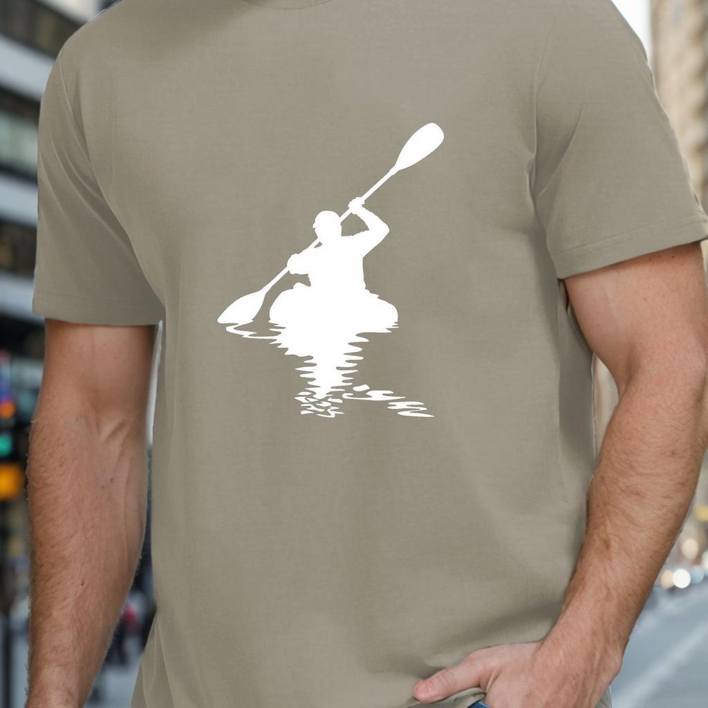 Kayaker Silhouette Graphic Tee Men Casual Short Sleeve Cotton Print TShirt Outdoor Enthusiast