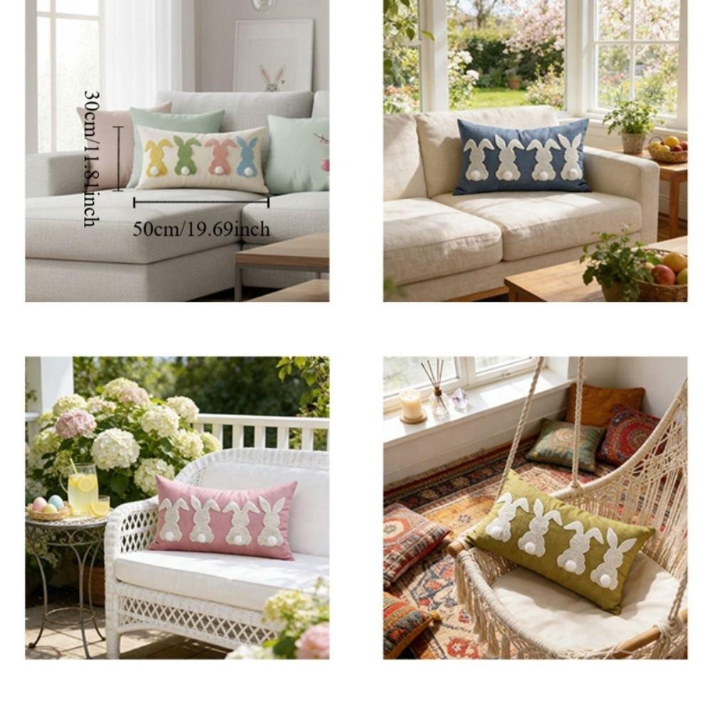 Embroidered Throw Pillow Cover Rectangular Waist Cushion Cover Easter Bunny Pillowcase  Sofa