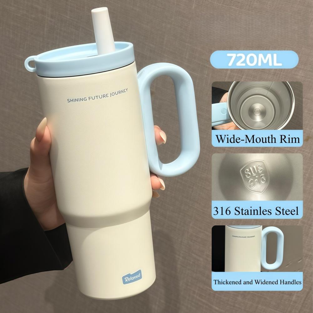 720ml-1000ml Custom Water Bottle 316 Stainless Steel Coffee Thermos Cup Drinking Bottle Straw Thermos Insulated Cup Coffee Mug 720ml синий