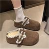 Thick-soled Heightening Fleece Slippers for Women's Outer Wear Winter New Baotou Retro Casual Lace Birkencotton Slippers