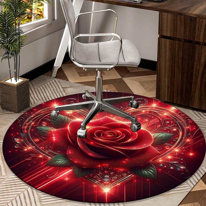 Floral Elegance In Pink Roses round carpet Chair cushion Round Entryway Rug, Soft Round Rugs for Living Room, Bedroom, Circle Carpet decor gifts