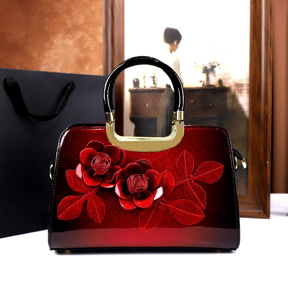 Handbag Women'S Fashion Patent Leather Mom Ladies Bag Medium Atmosphere Crossbody Bag