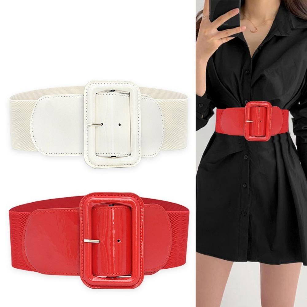 Wide Side Corset Belt Elastic Dress Waistband Fashion Stretch Cummerbunds  For Women