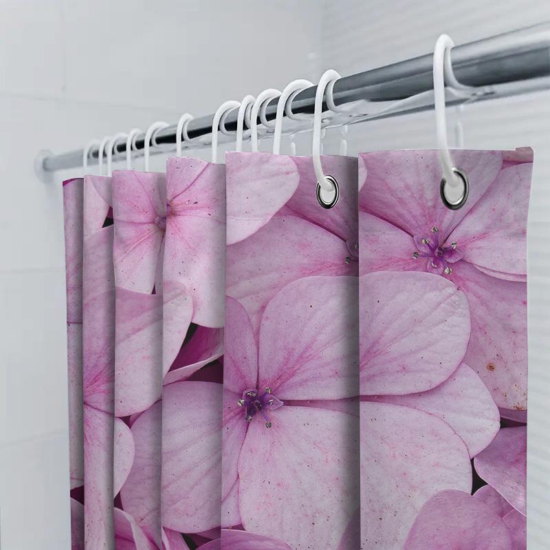 Pink Flower Print Shower Curtain Bathroom Decor Item Polyester Fabric Waterproof Bath Accessories Decoration