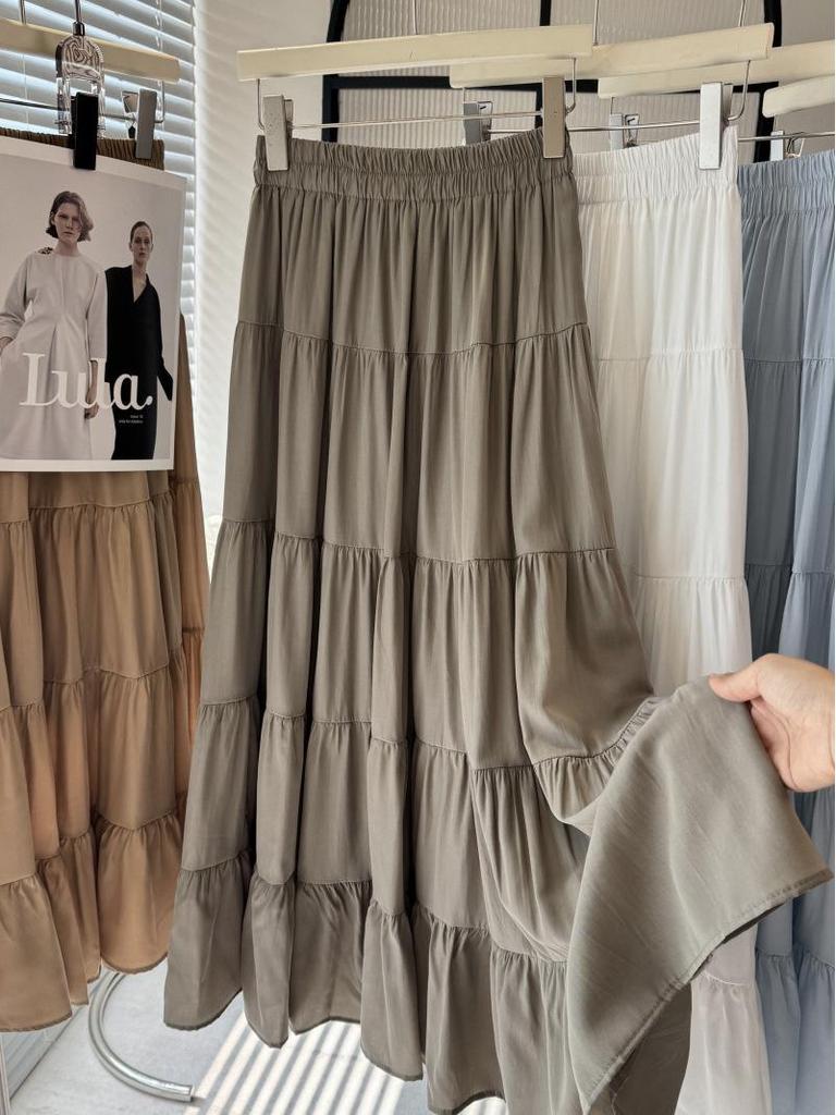Women's A-line High-Waisted Tiered Skirt, 2025 Spring Collection, Versatile Gentle Style with Large Flare