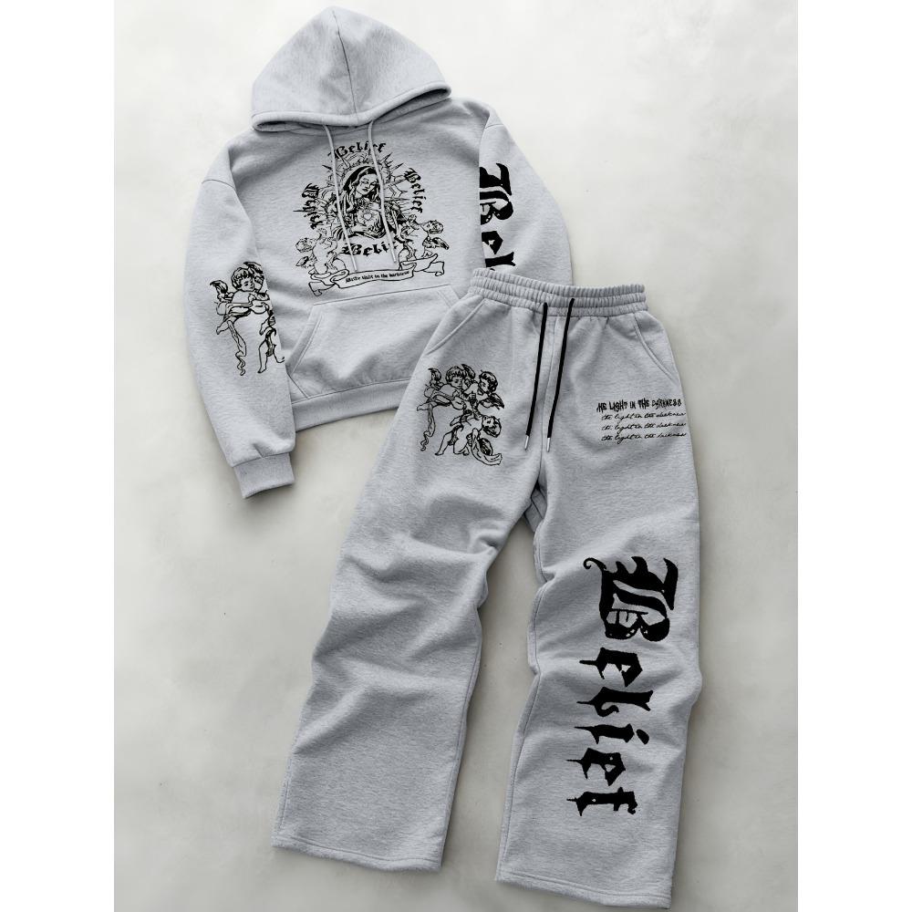 Cool and Personalized Men's Casual Pullover Set, Spring and Autumn Long Sleeved Sportswear Set, Outdoor Set, Suitable for Outdoor Travel