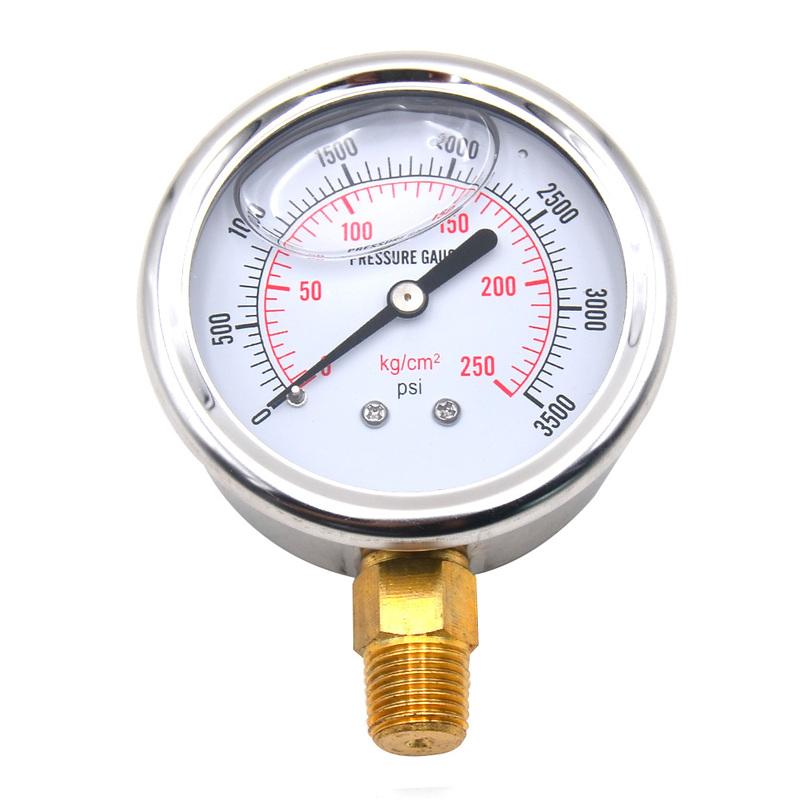 Stainless Steel Hydraulic Fluid Pressure Gauge 0-3500PSI US Thread Manometer