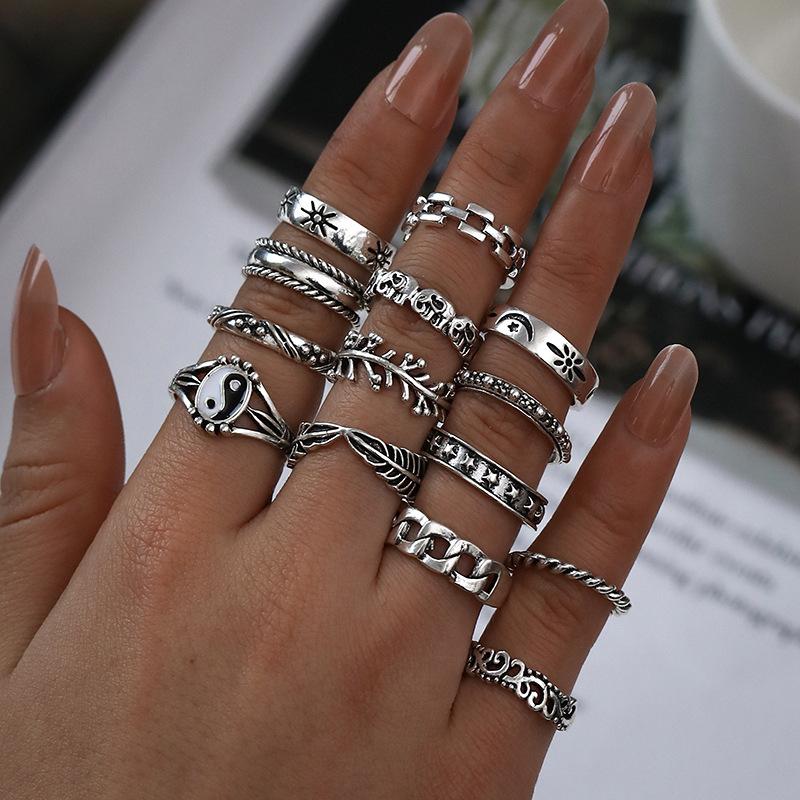 

14Pcs/set Personalized retro trend ring geometric ring set women jewelry gift