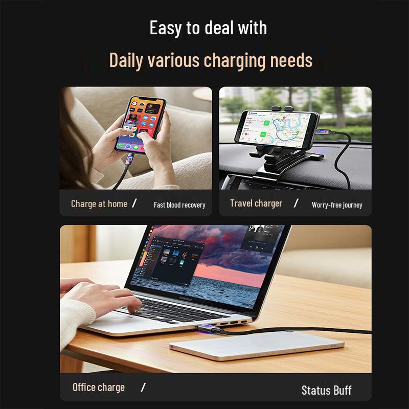 RGB Dazzling 120W Super-Fast Type-C Charging Cable for Huawei, Xiaomi, Vivo, Oppo, and Apple.