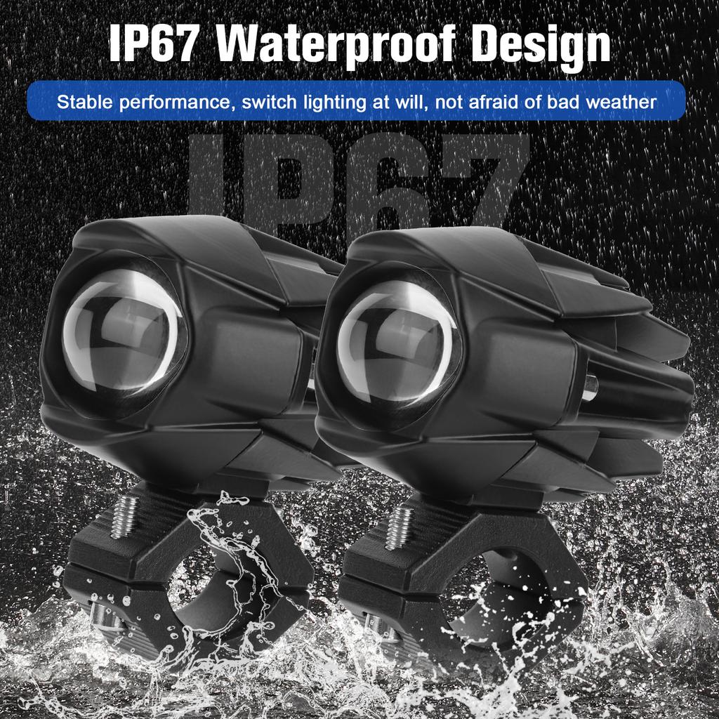 2Pcs LED Motorcycle Spot Light Waterproof Auxiliary Motorcycle Headlight with Mount Brackets Universal Fit for Motorcycles