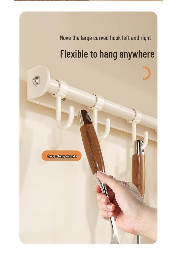 Multi-Functional No-Drill Wall-Mounted Track Hook for Utensils
