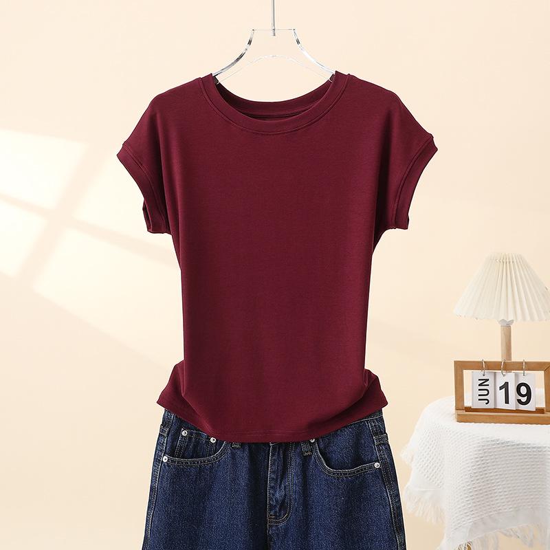 

European-Style Women s Batwing Sleeve T-Shirt - Summer Fashion, Simple Slimming Design L [50-60 kg]