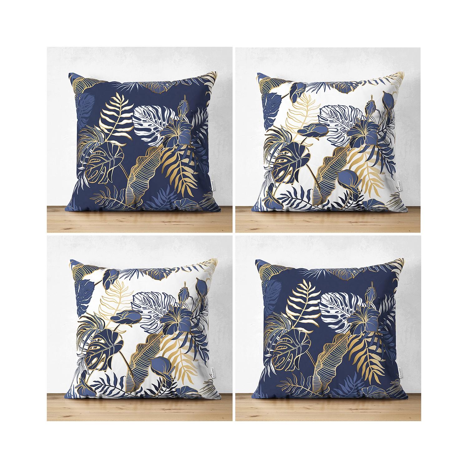 

Набор из 4 двухсторонних красочных фонов с золотыми деталями в виде листьев с узором в виде современных замшевых наволочек