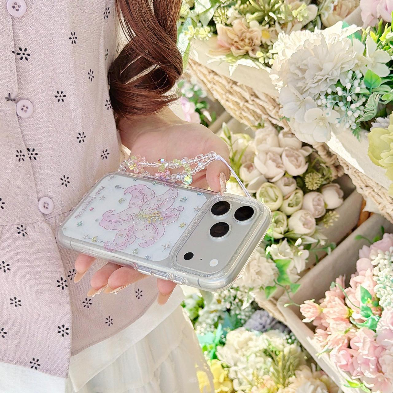 

Korean Style Gilded Lily Flower Phone Case for iPhone 15/14/17 Pro Max iPhone 17