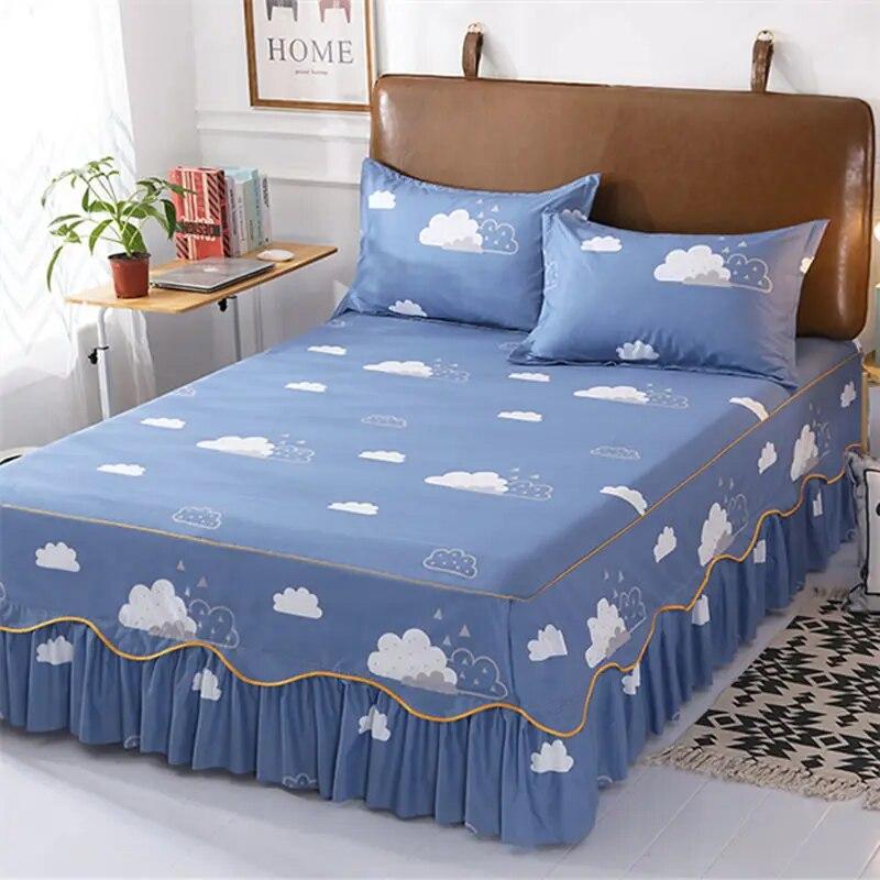 Queen Size Bed Sheets Set Princess Style Bedding Set Non-slip Bedspreads Dust-proof Mattress Cover Protector with Pillowcases