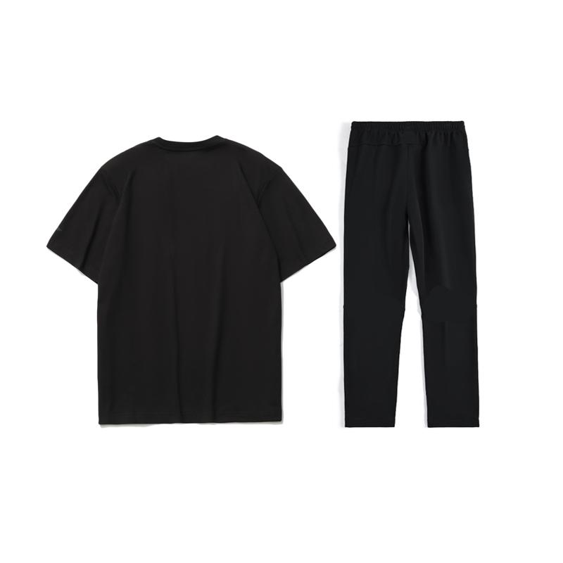 Li-Ning Cartoon Print Cotton Loose Short Sleeve T-Shirt Thin Quick-Dry Casual Sports Suit Men Tops Black AHSR401-2+AYKT413-1