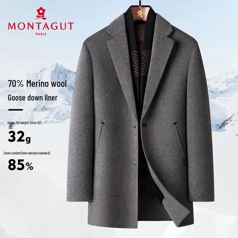 MONTAGUT Men's Wool Blend Detachable Down Liner Winter Overcoat