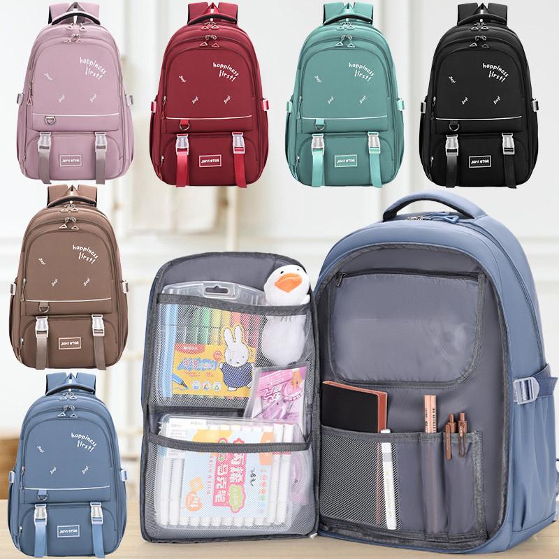 Solid Color Simple Letter Print Student Casual Backpack For School Use Day