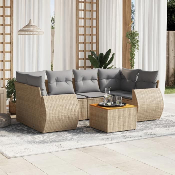 VidaXL Garden Lounge Set with Cushions 7 Pcs, Patio Sofas, Patio Furniture Set, Outdoor Furniture, Beige 3224904