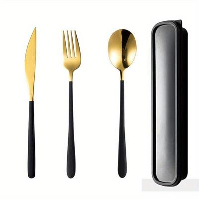 Set da 3 pezzi di Cucchiaio Forchetta Coltello da Scatola Posate Portatili Set da Cena Scatola Nera Set di Posate Portatili Occidentali