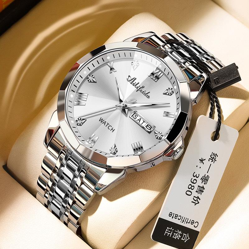 Aili Feida Men's Quartz Watch - Diamond Mirror, Waterproof, Luminous, Calendar, Fashionable