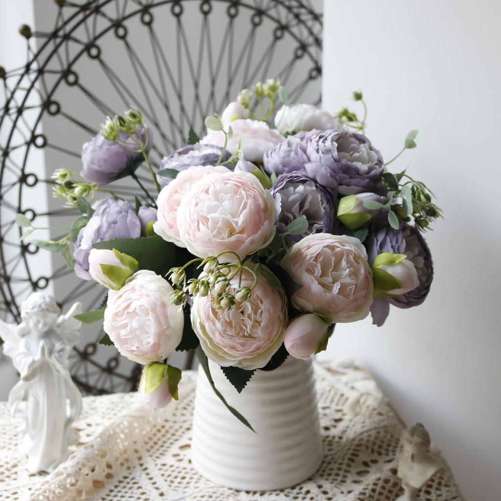 30cm Peony Artificial Silk Flowers Rose Pink Bouquet 5 Big Head 4 Bud Cheap Fake Flowers for Party Home Wedding DIY Decor indoor