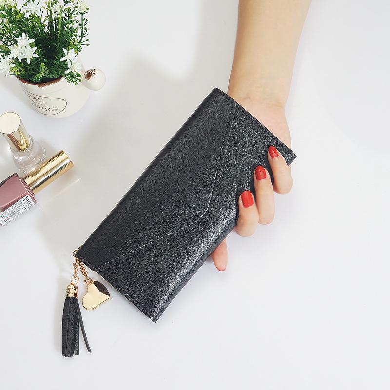 Women's Long Korean-Style Wallet with Heart Pendant and Tassel