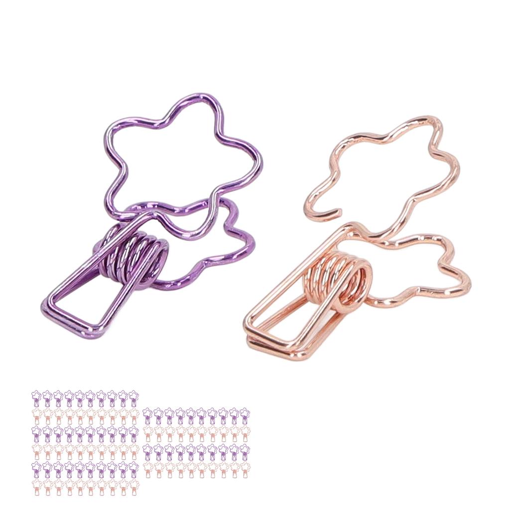 100 Stück Niedliche Büroklammern Cartoon Blumenform Roségold Lila Papierklemmen für Zuhause Schule Büro