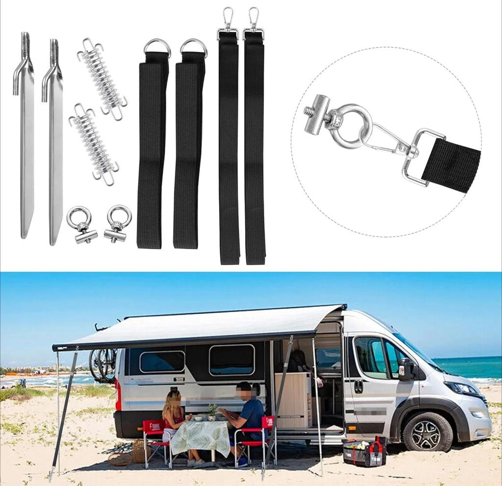 Caravan Windproof Fixing Strap Kit For Sunshade Canopy For Thule Awning Storm Hold Down Side Straps Canopy Securing Hooks Set