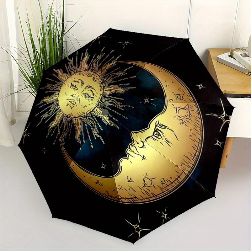 Golden Sun and Moon with Stars Circular Wall Clock Decorative Art for Home Office Bedroom Living Room Kitchen Cafe Bar Restaurant Hotel Decoration Gif
