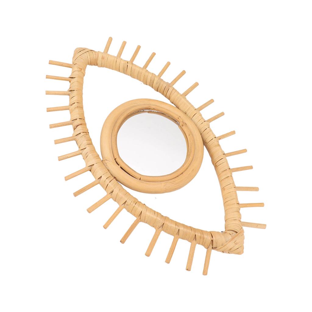 Eye Shaped Wall Mirror, Rattan Eye Mirror Symbolic Elegant Crafted Ornaments for Home Hotel Bathroom Decoration